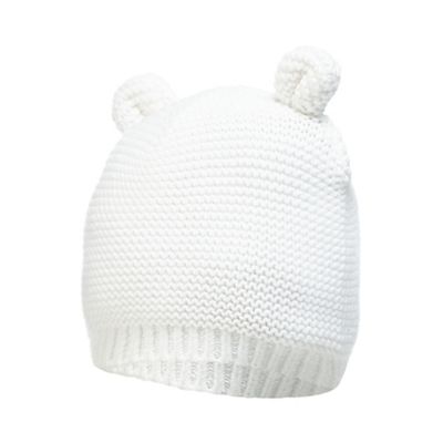 Baby girls' white knitted teddy ear hat